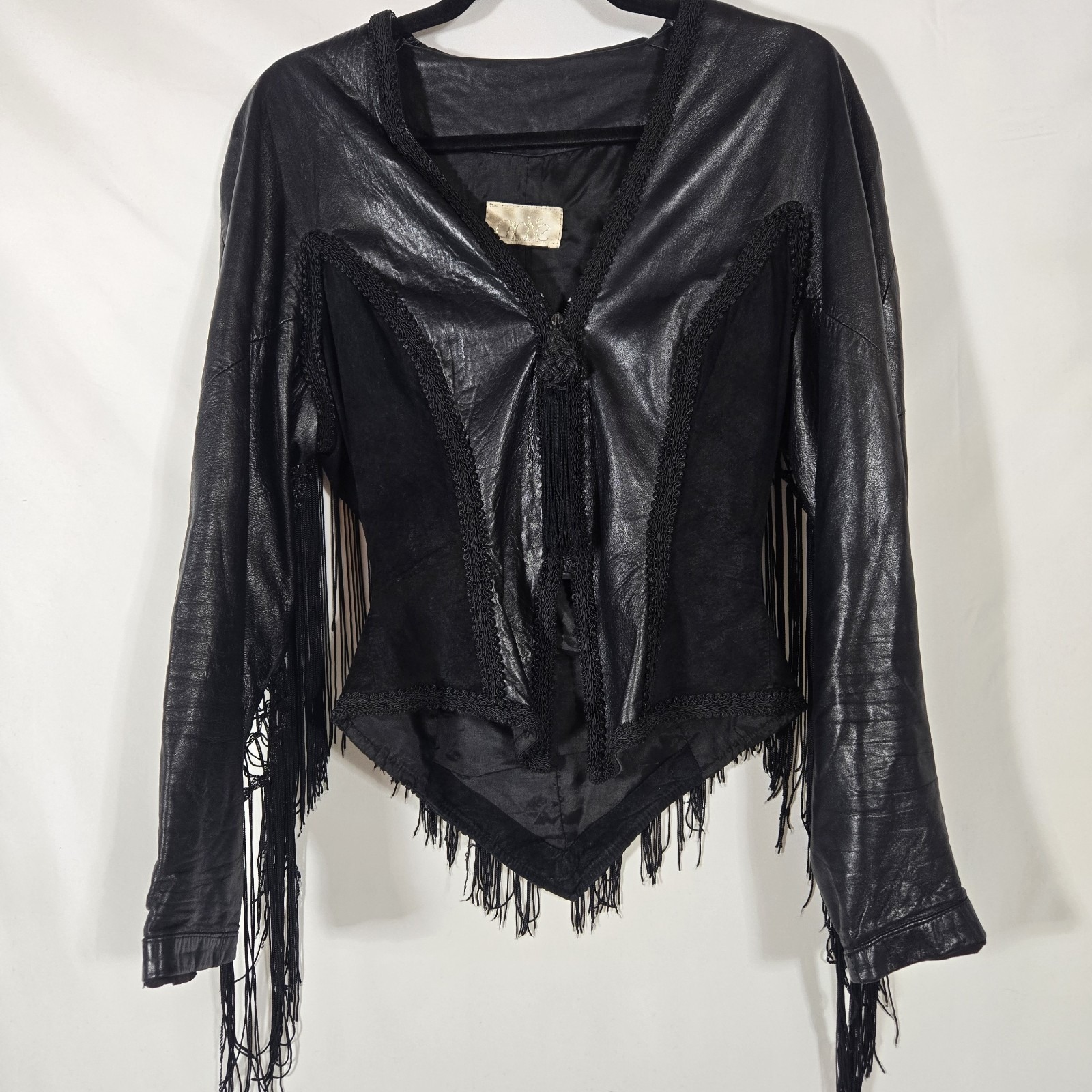 Lillie Rubin Cache Boho Chic Wing Fringed Leather Jacket | Size Aprox Xs Women's
